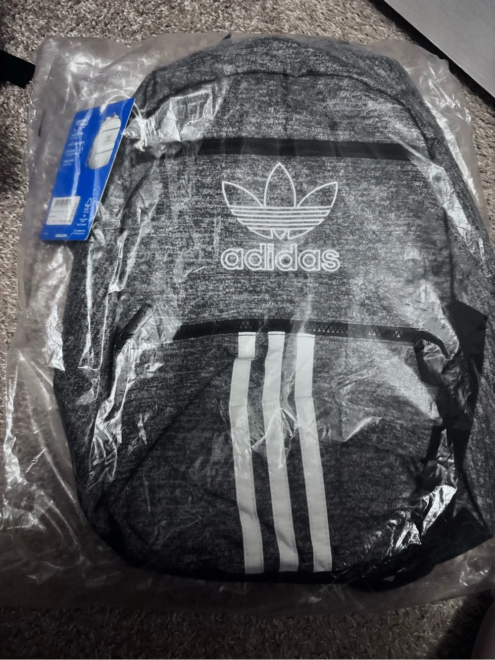 adidas Heather Gray Trefoil Backpack with White Stripes